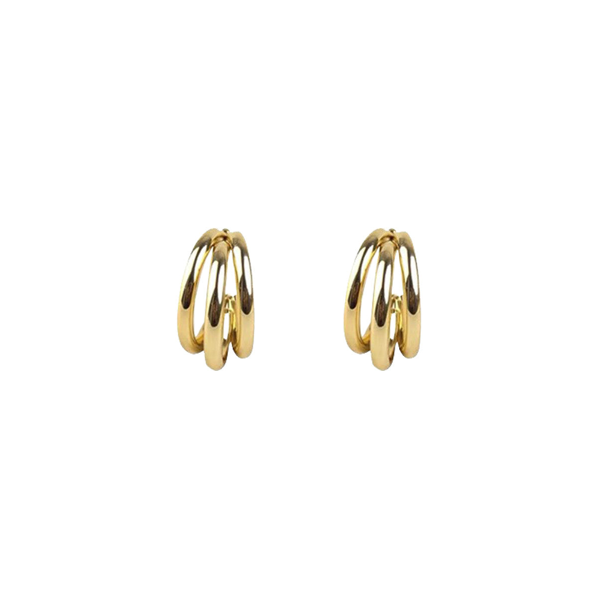 Trio Hollow Hoop Gold Earrings-0