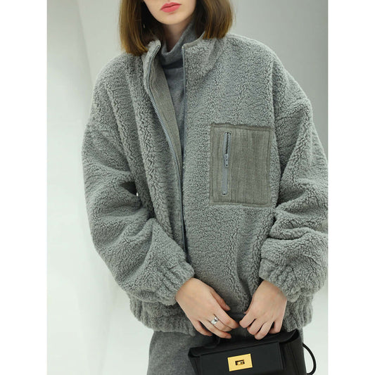Cozy Zip Up Grey Plush Jacket-1