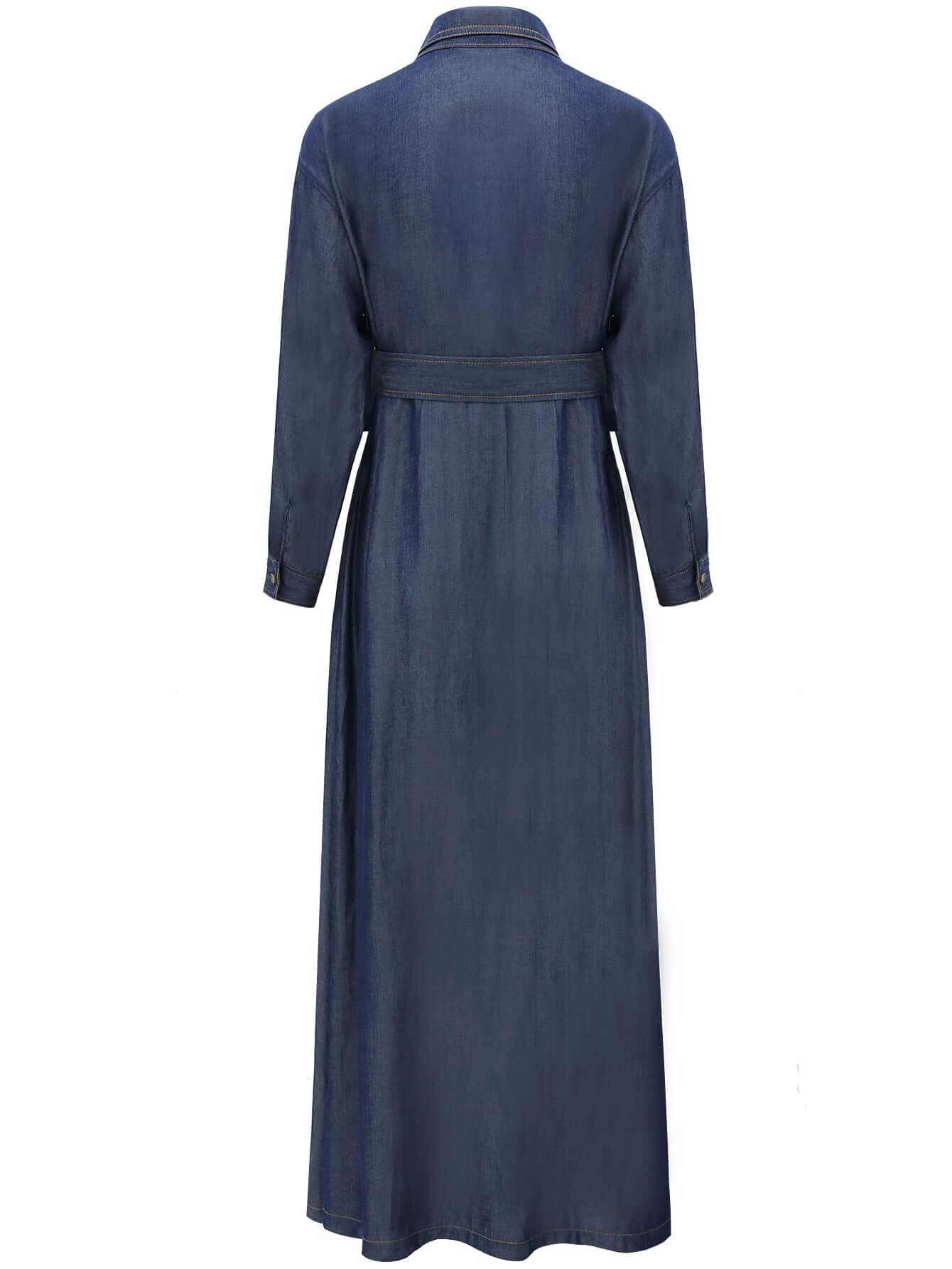Edgy High-Waist Long-Sleeve Denim Shirt Dress in Navy-4