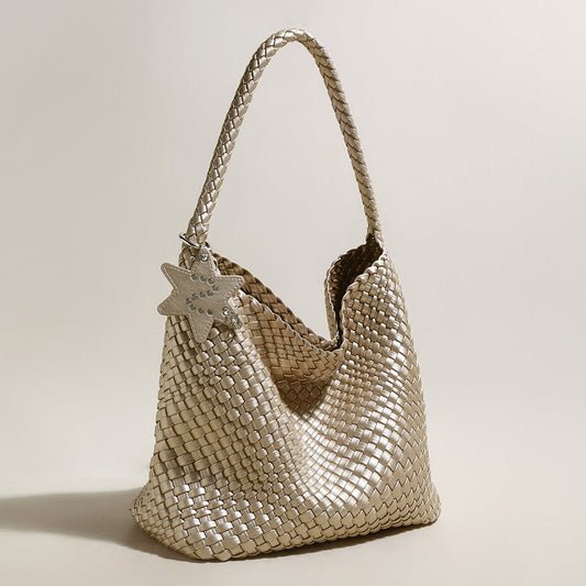 Metallic Champagne Woven Tote-1