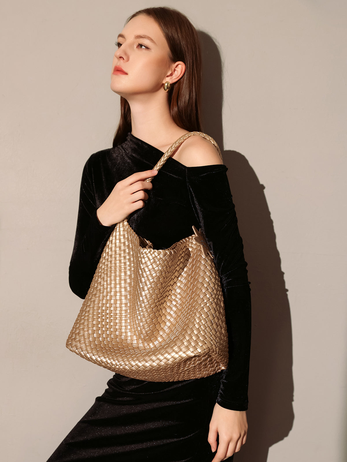 Metallic Champagne Woven Tote-4