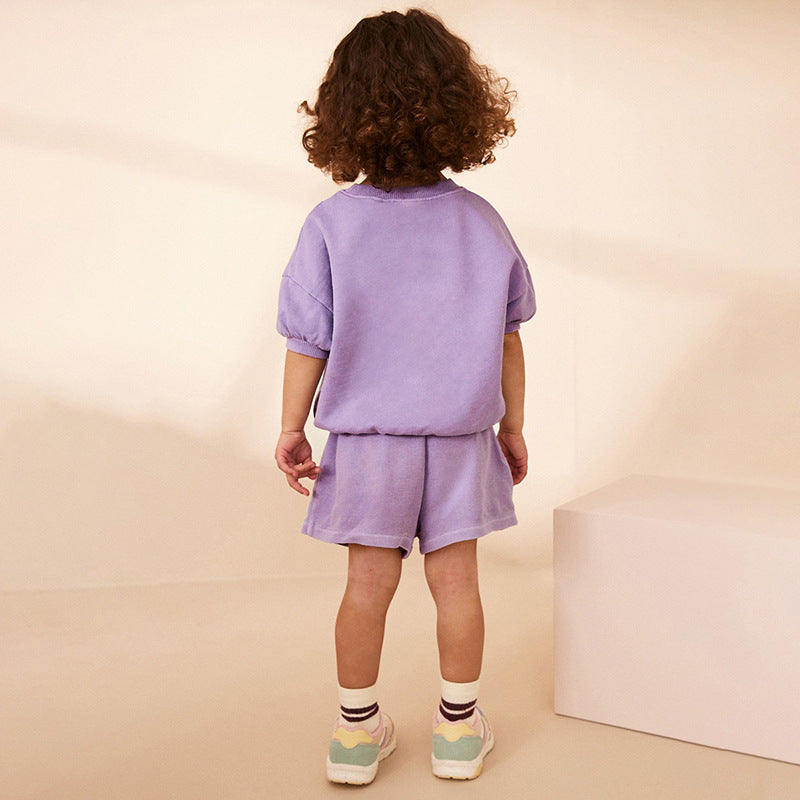 Set of Girls’ Animals Cartoon Pattern Short Sleeves T-shirt and Shorts in European and American Style for Summer