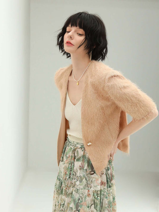 Shimmering Orange Collarless Blazer-1