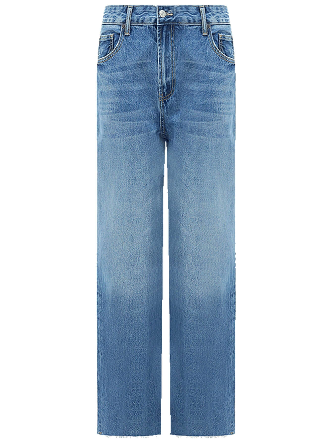 Stone Washed Straight Leg Blue Jeans-3