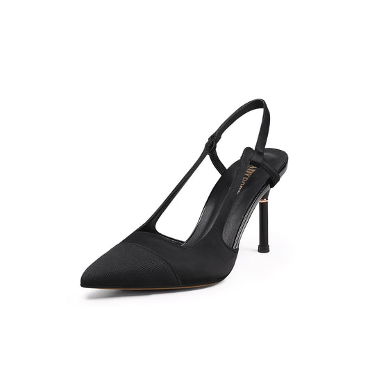 Suede Cap Classic Slingback Kitten Pumps-1