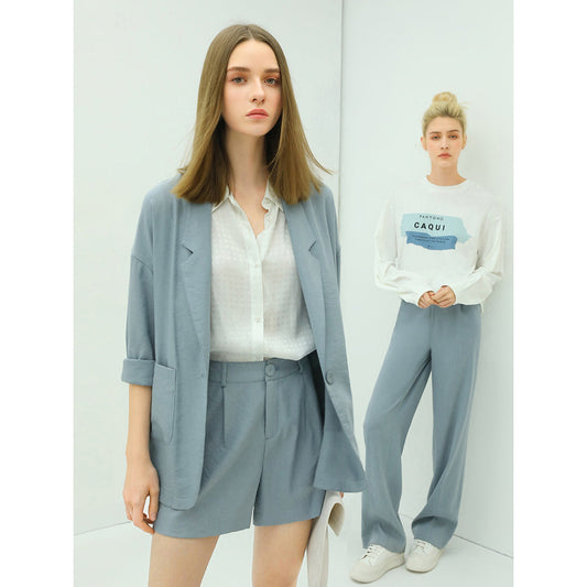 Tranquil Days Single Breasted Casual Blue Blazer-1