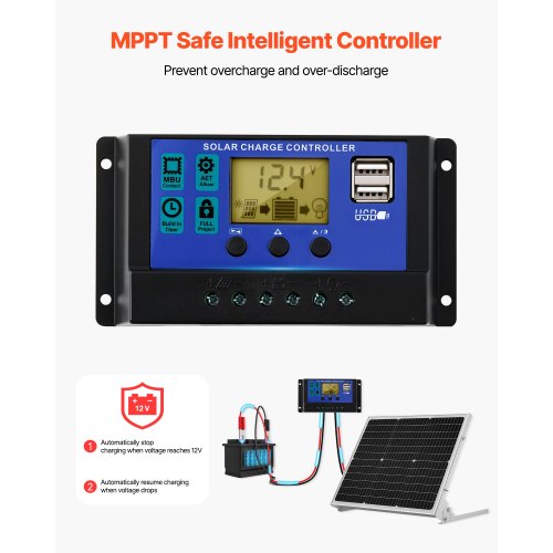 50W 12V solcellsbatteri underhållsladdare, mono solpanel batteriladdare med uppgraderad MPPT-kontroller och justerbar monteringsfäste, IP65 vattentät för bil båt husvagn hustak |  EU