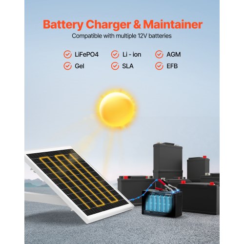20W 12V solpanelsbatteriladdare, solcellsbatteriunderhållsladdare med inbyggd styrenhet och stolpfäste, IP65 vattentät för grind, staket, gård, gräsmatta (passar 40mm-68mm stolpar) |  EU