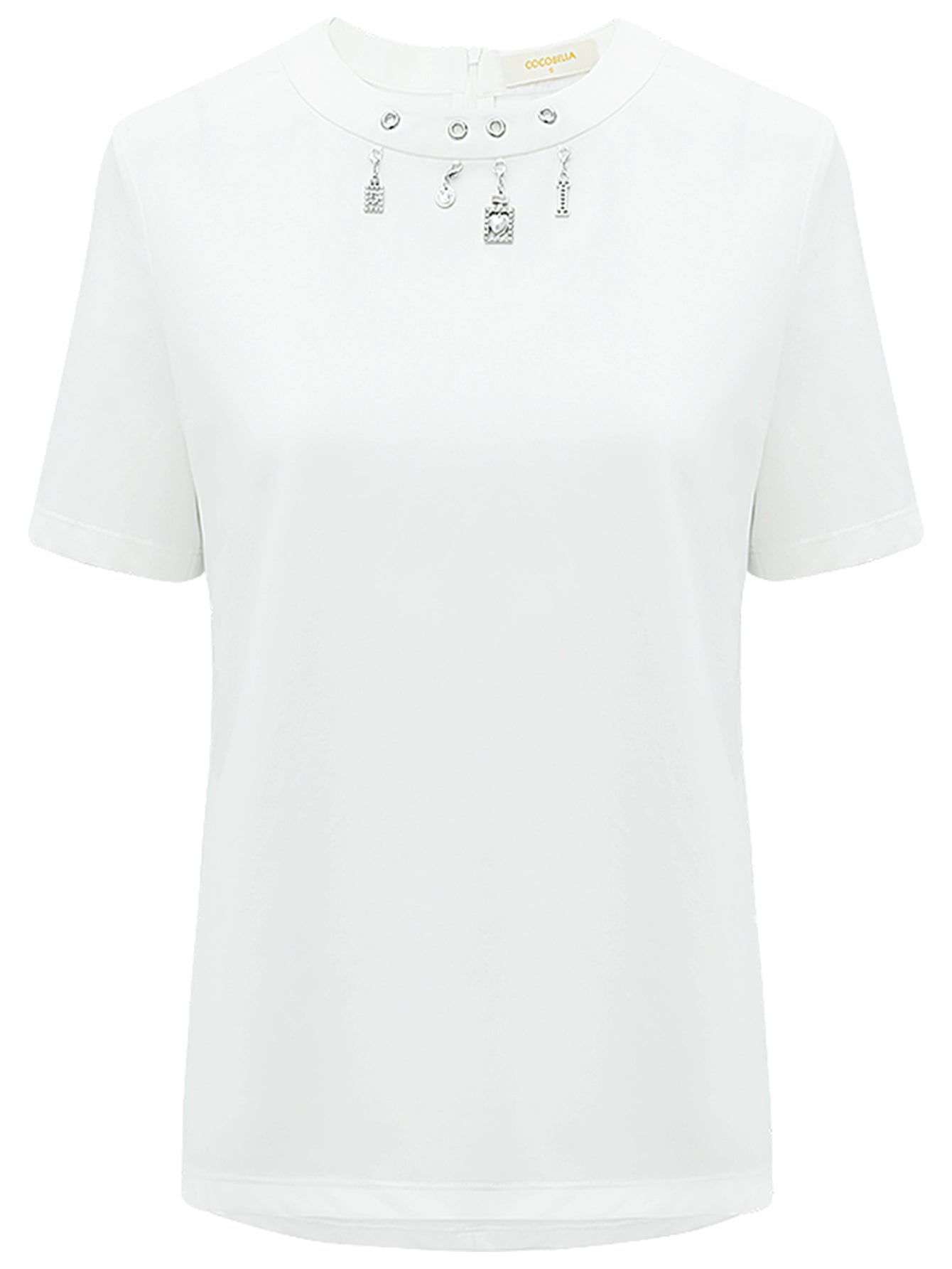 White Round Neck Tee with Embellished Charms-3