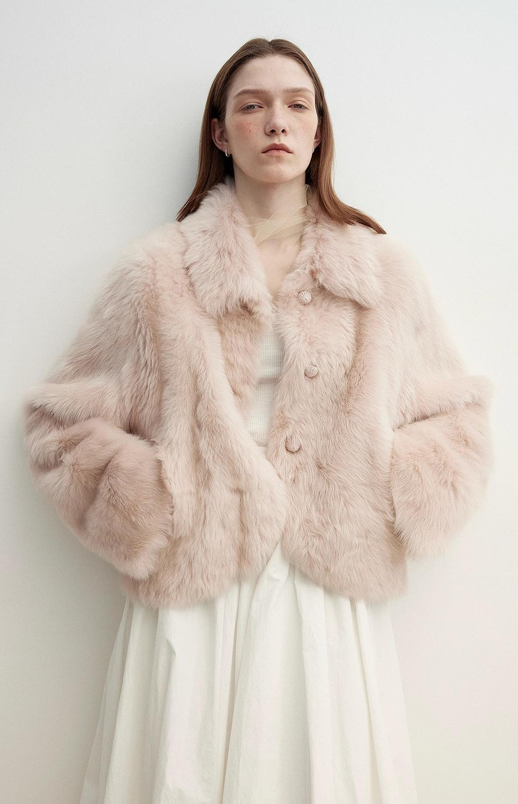 "Autumn Secret" Pink Lapel Tuscan Straight Fur Sheepskin Short Jacket
