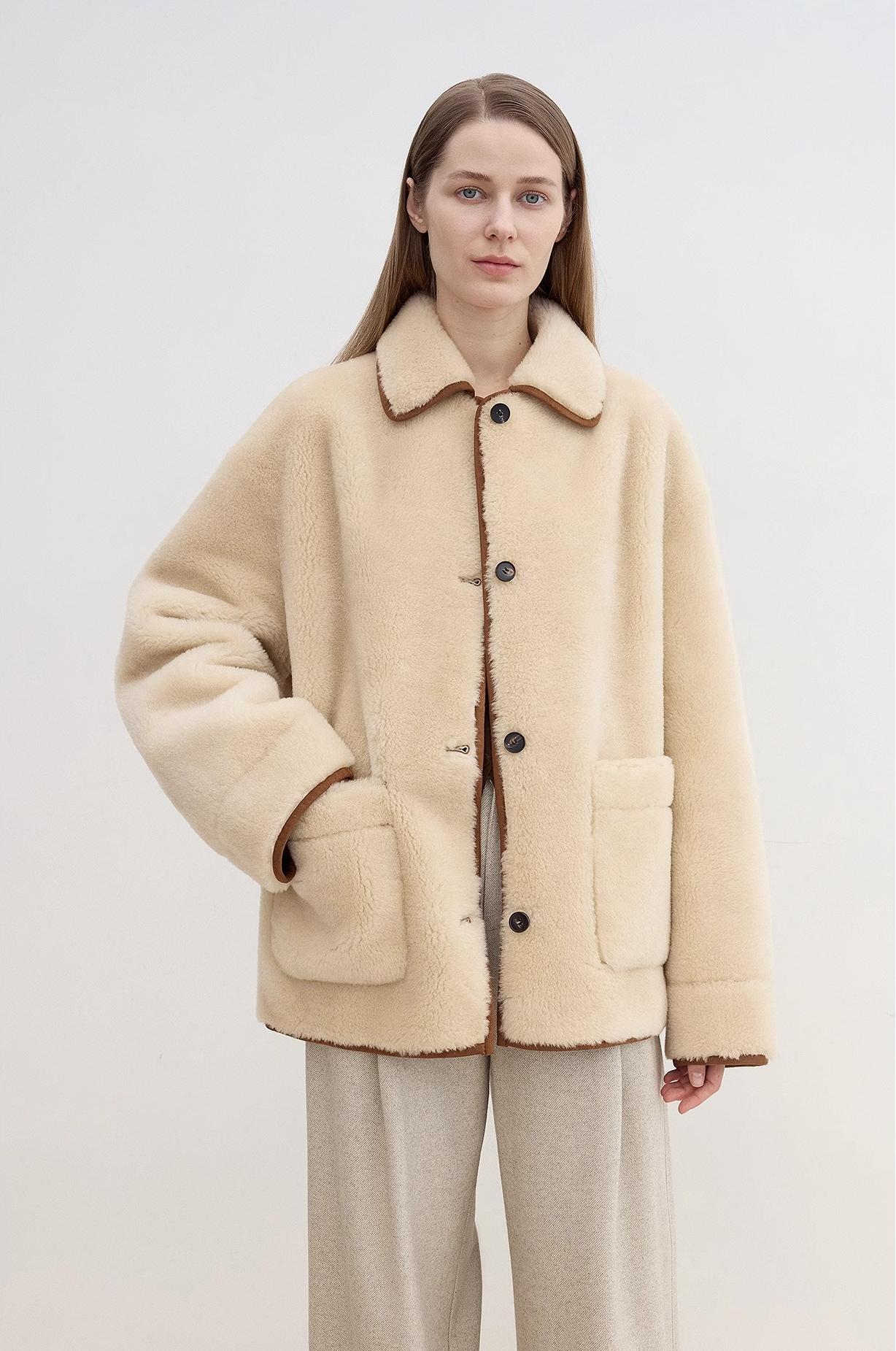 "Winter Concerto" Lapel Wool Artificial Compound Suede Vintage Contrast Colored Shearling Coat