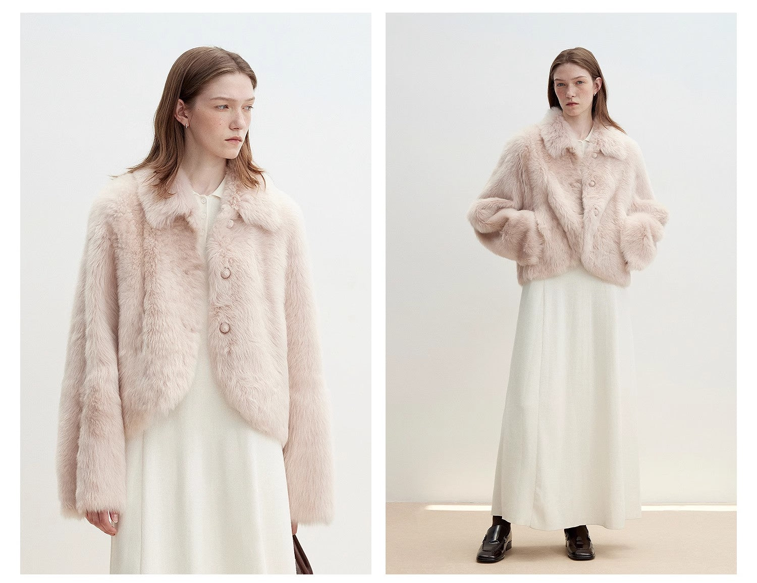 "Autumn Secret" Pink Lapel Tuscan Straight Fur Sheepskin Short Jacket