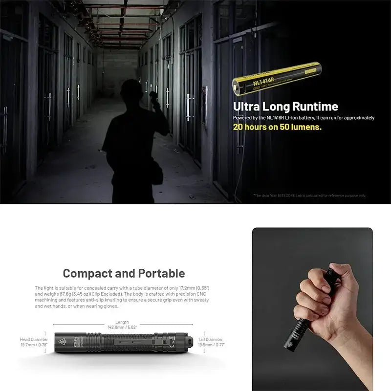 Nitecore MT2A Pro Ficklampa - 1000lm med AA / NL1416R, 1600mAh batteri