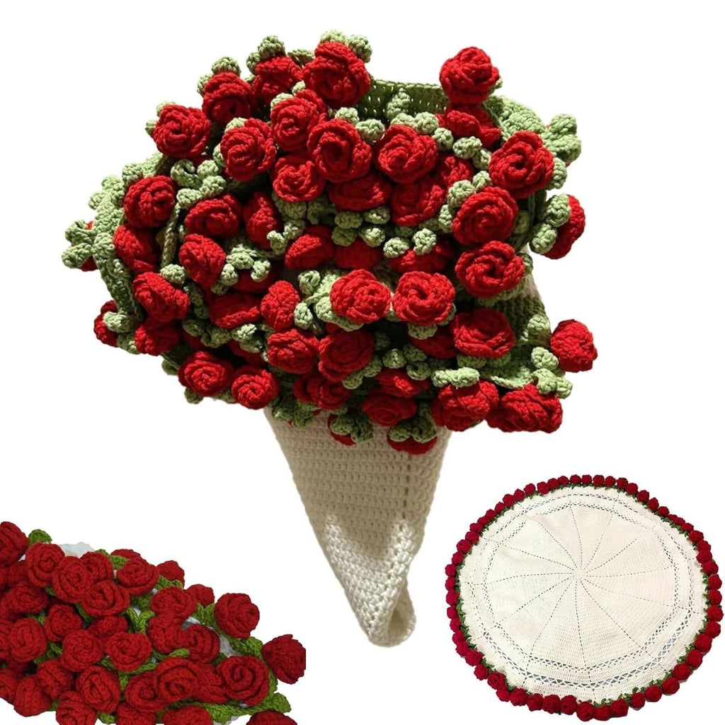 Häkeldecke mit Rosenstrauß