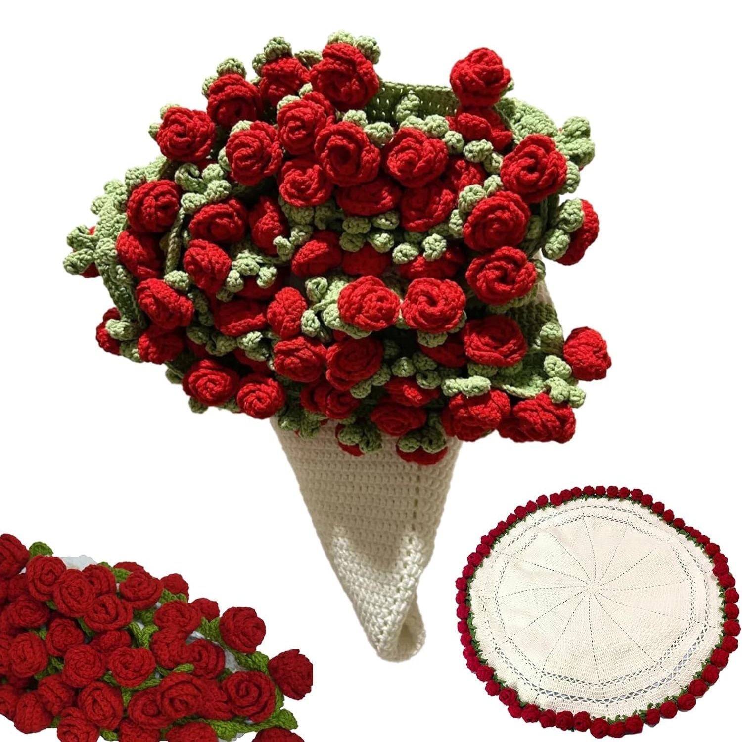 Häkeldecke mit Rosenstrauß