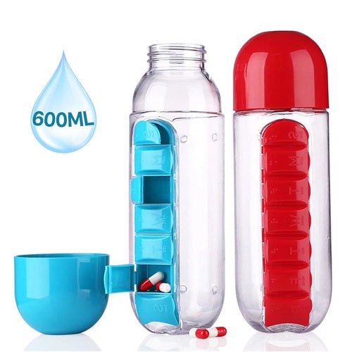 Wasserflasche mit Pillenorganizer