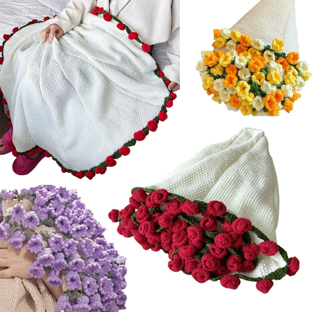 Häkeldecke mit Rosenstrauß