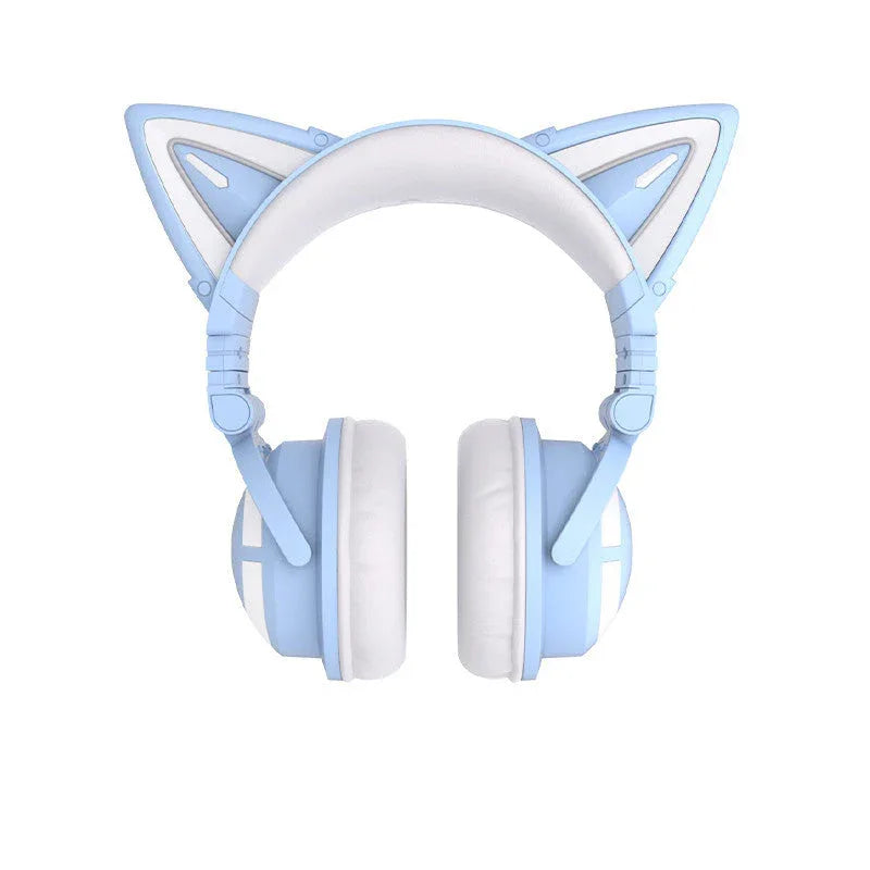 Cute Girl Game Gaming Wireless Headset With Cat Ears & Glowing LED Lights