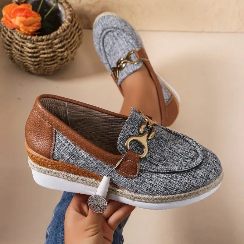 Loafers Casual Pumps Women's Outer Wear Buckle Wedge Platform Loafers Slip-On Lazy Shoes