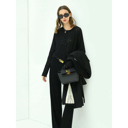 3D Hollow-out Jacquard Black Knit Top-2