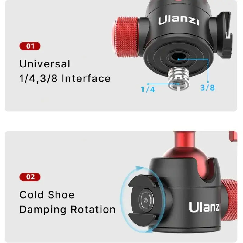 Ulanzi U-70 Kulledsfäste Vlog med tillbehörshållare 360 grader - Aluminium