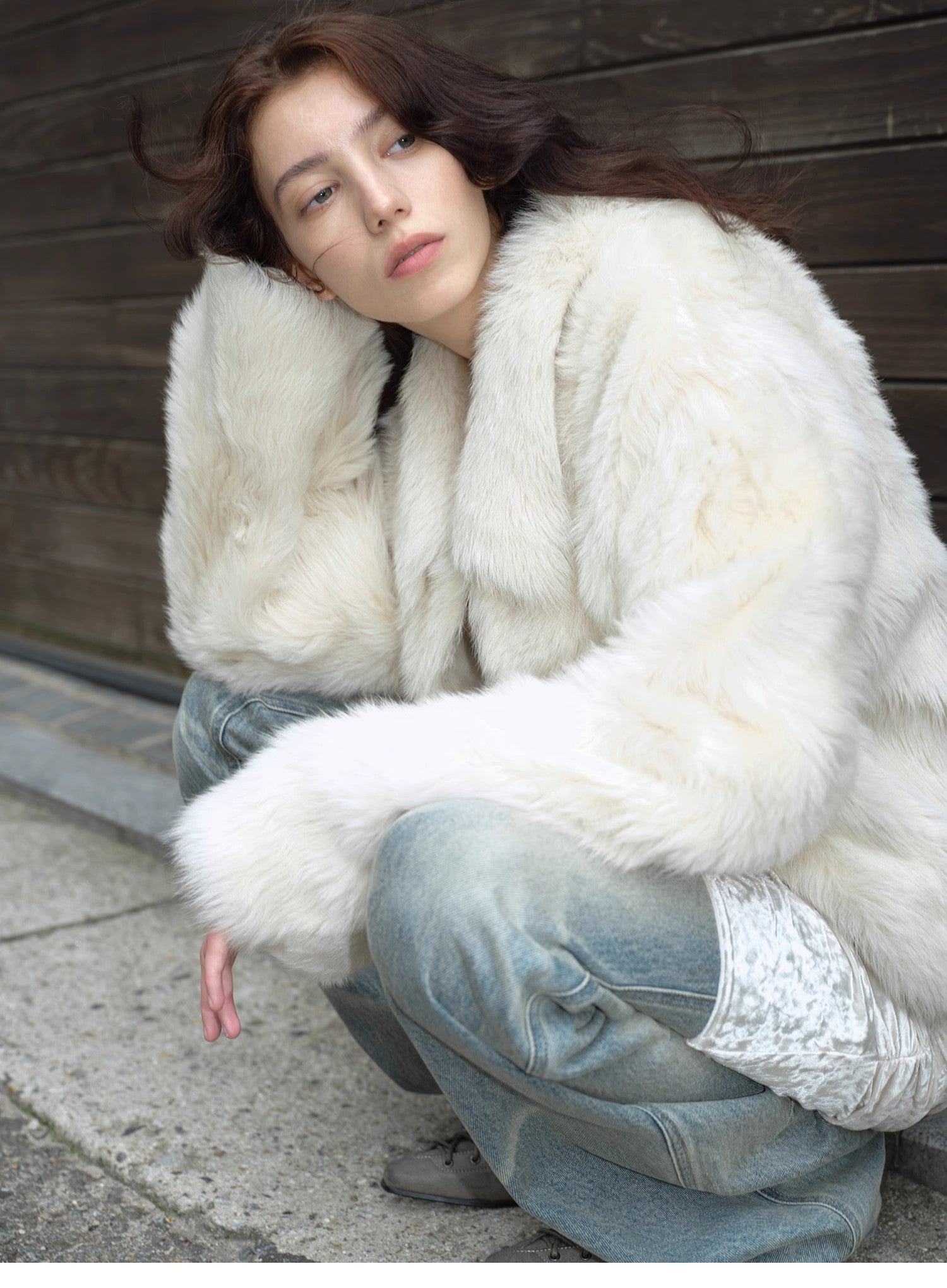 "Dream Walk" long lapel Tuscan wool sheepskin short fur coat for women