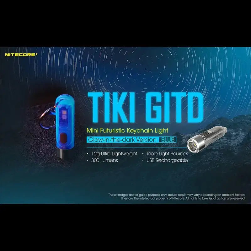 Nitecore TIKI GITD Blue Nyckelringslampa USB-C - 300lm
