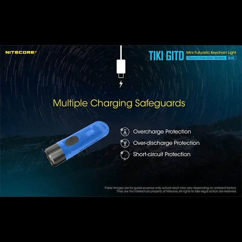 Nitecore TIKI GITD Blue Nyckelringslampa USB-C - 300lm