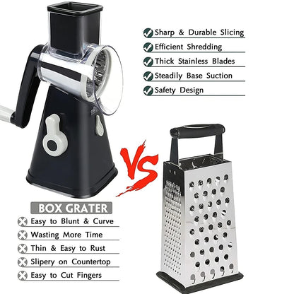 3-in-1 Rotary Cheese Grater & Vegetable Slicer