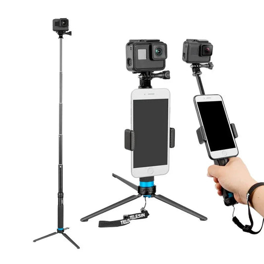 Telesin Tripod - Selfiepinne GoPro med Mobilhållare - Aluminium 200-900mm