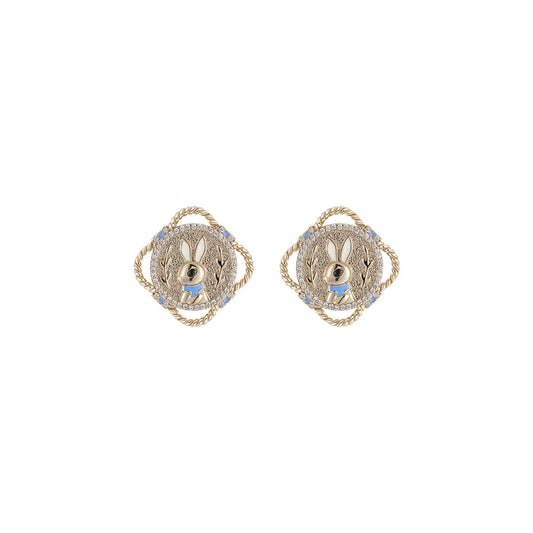 Bunny Badge Stud Gold Earrings-0