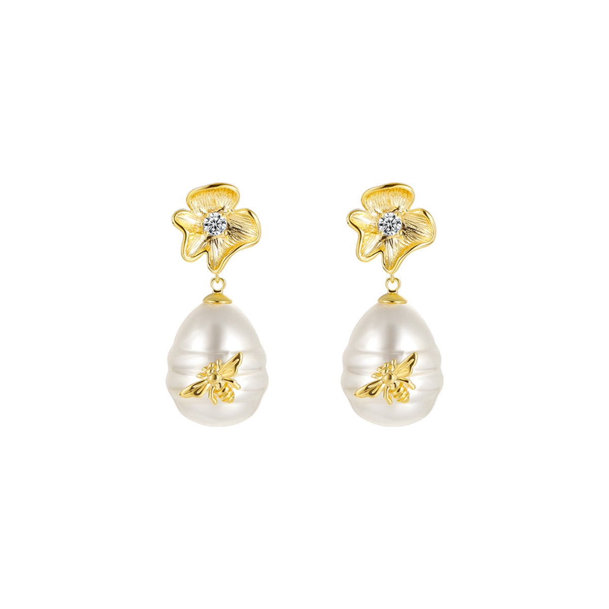 Beloved Bee Drop Gold Earrings-0