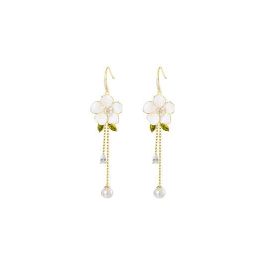 Aromatic Camellia Tassle Gold Earrings-0