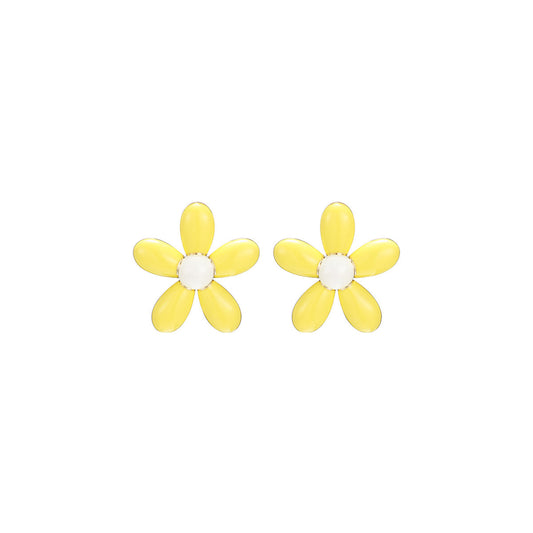 Tiny Delightful Flower Stud Yellow Earrings-0