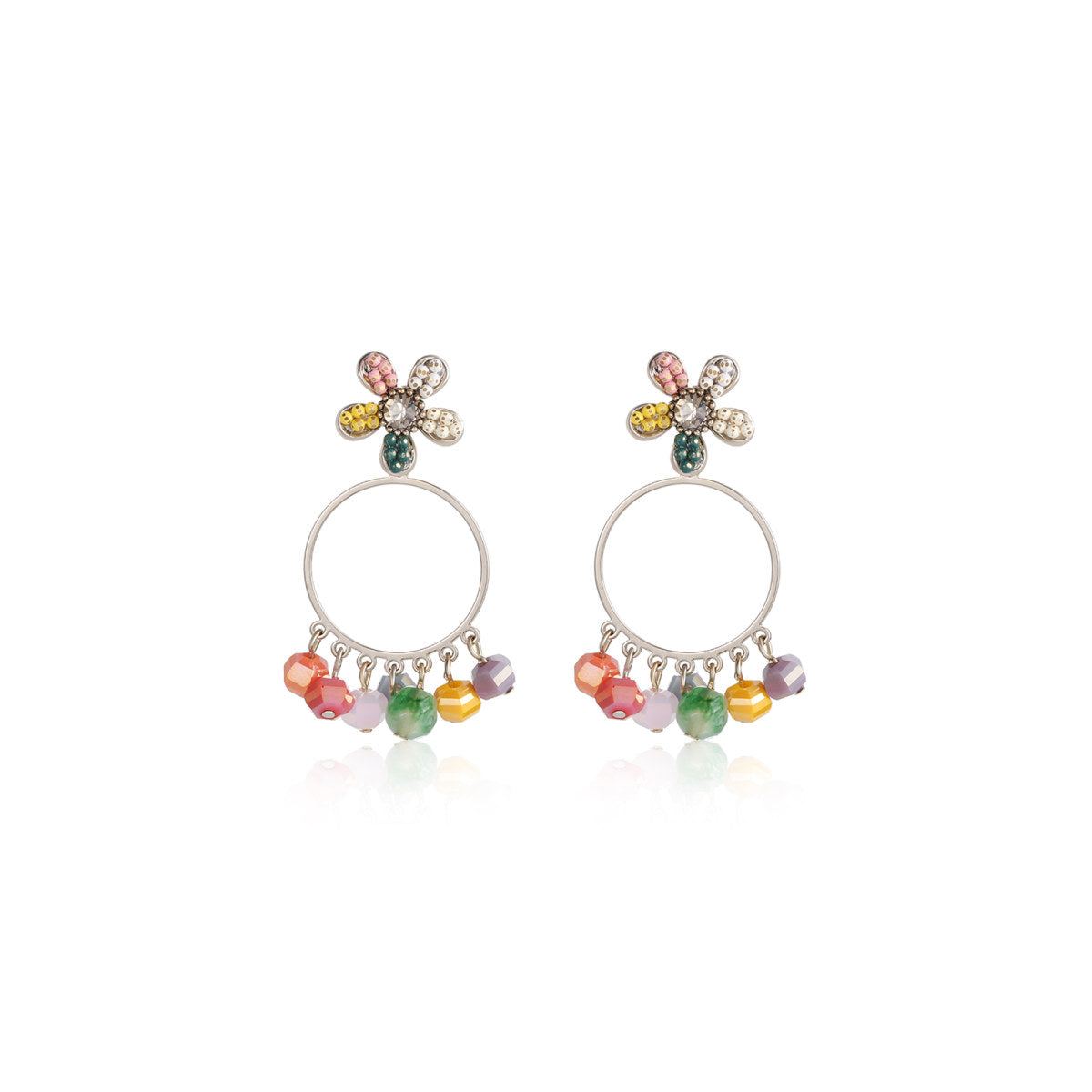 Cressida Beaded Hoop Rainbow Earrings-0