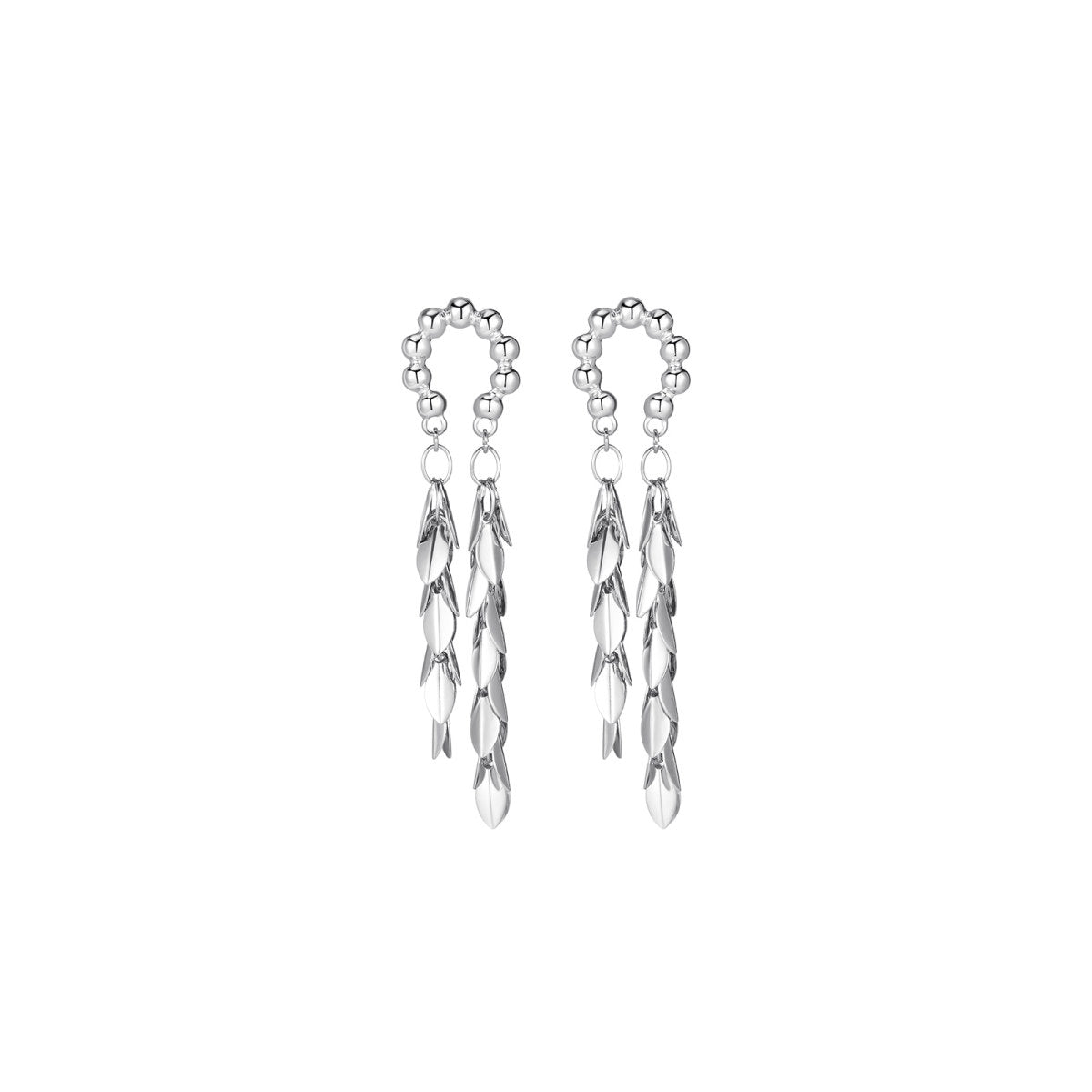 Spike Leafy Pendant Silver Earrings-0