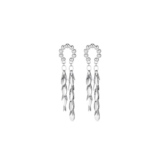 Spike Leafy Pendant Silver Earrings-0