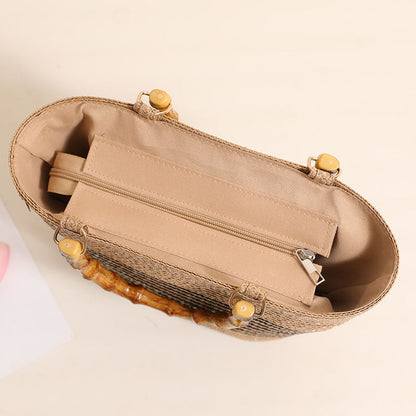 Rymlig Toteväska med Bambuhandtag – Somrig & Stilren Handväska