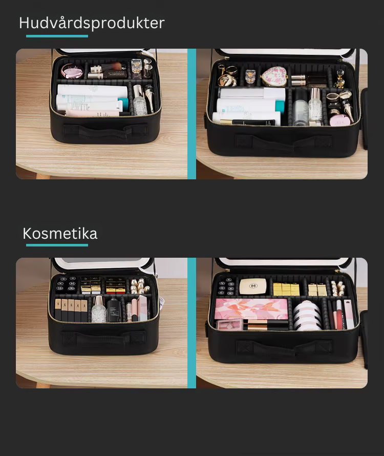 Sminkväska med spegel & LED – Rymlig makeupväska för resa (Small/Large)