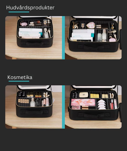 Sminkväska med spegel & LED – Rymlig makeupväska för resa (Small/Large)