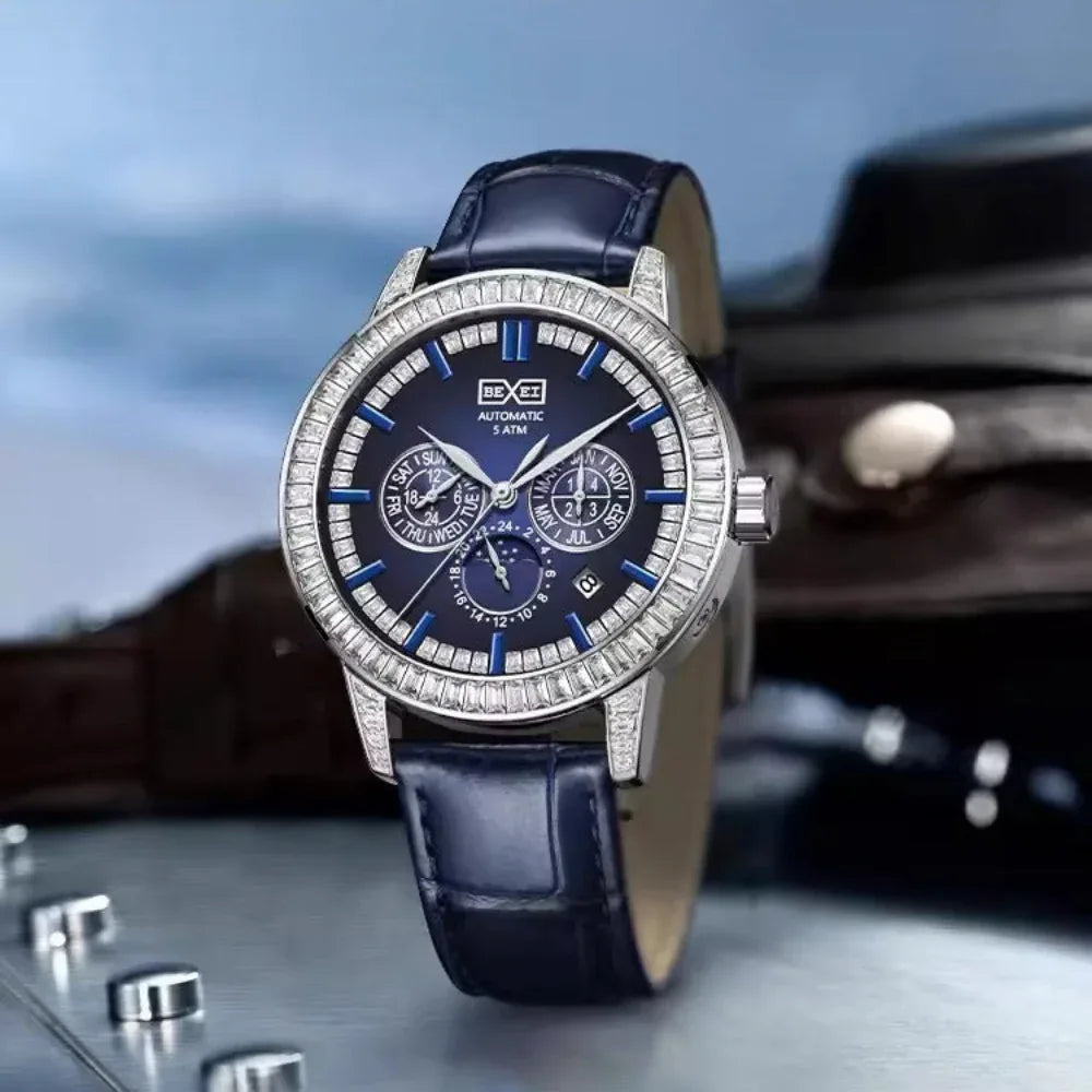 Men's Elegant Diamond Bezel Mechanical Watch