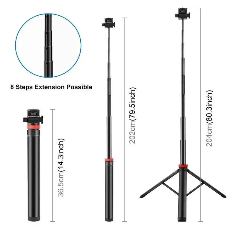 PULUZ 2m 8-section Aluminum Alloy Broadcast Fill Light Bracket Telescopic Tripod