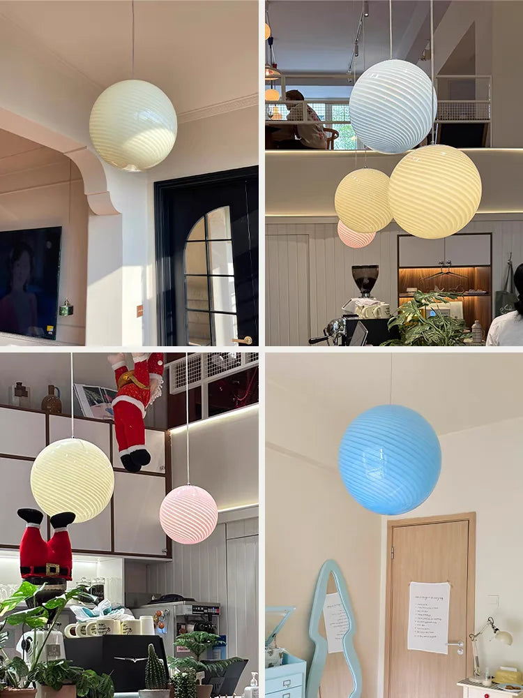 Handblown Swirl Hanging Lamp – Vintage-Inspired Design