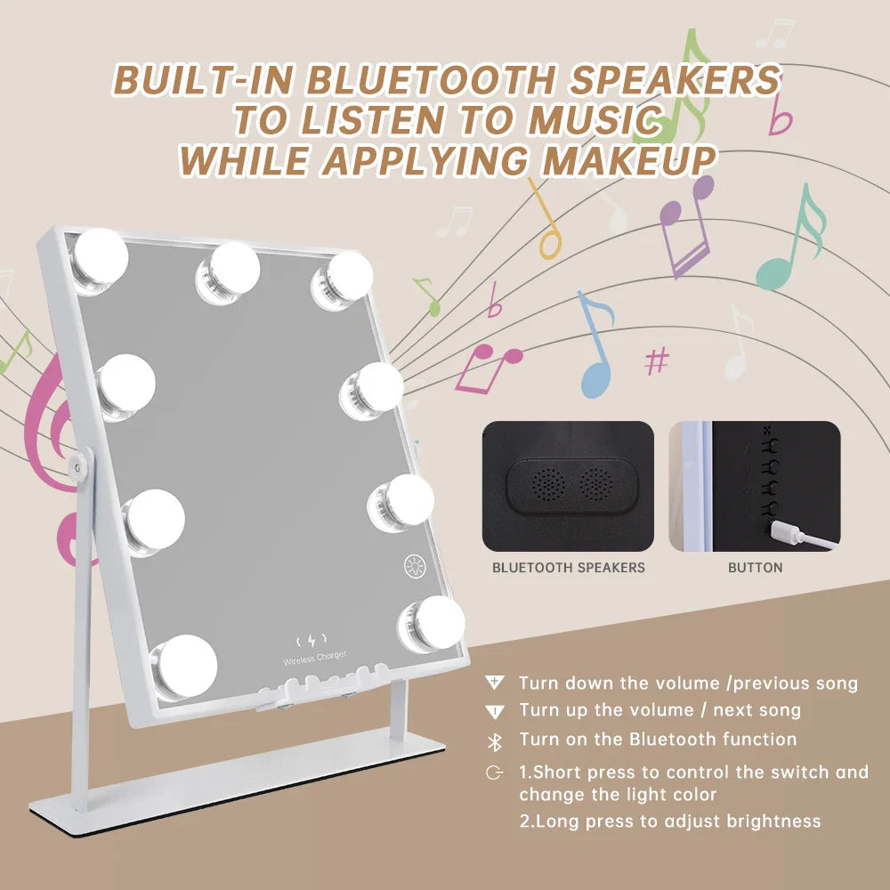 Bluetooth Lighted Vanity Mirror with Wireless Charging