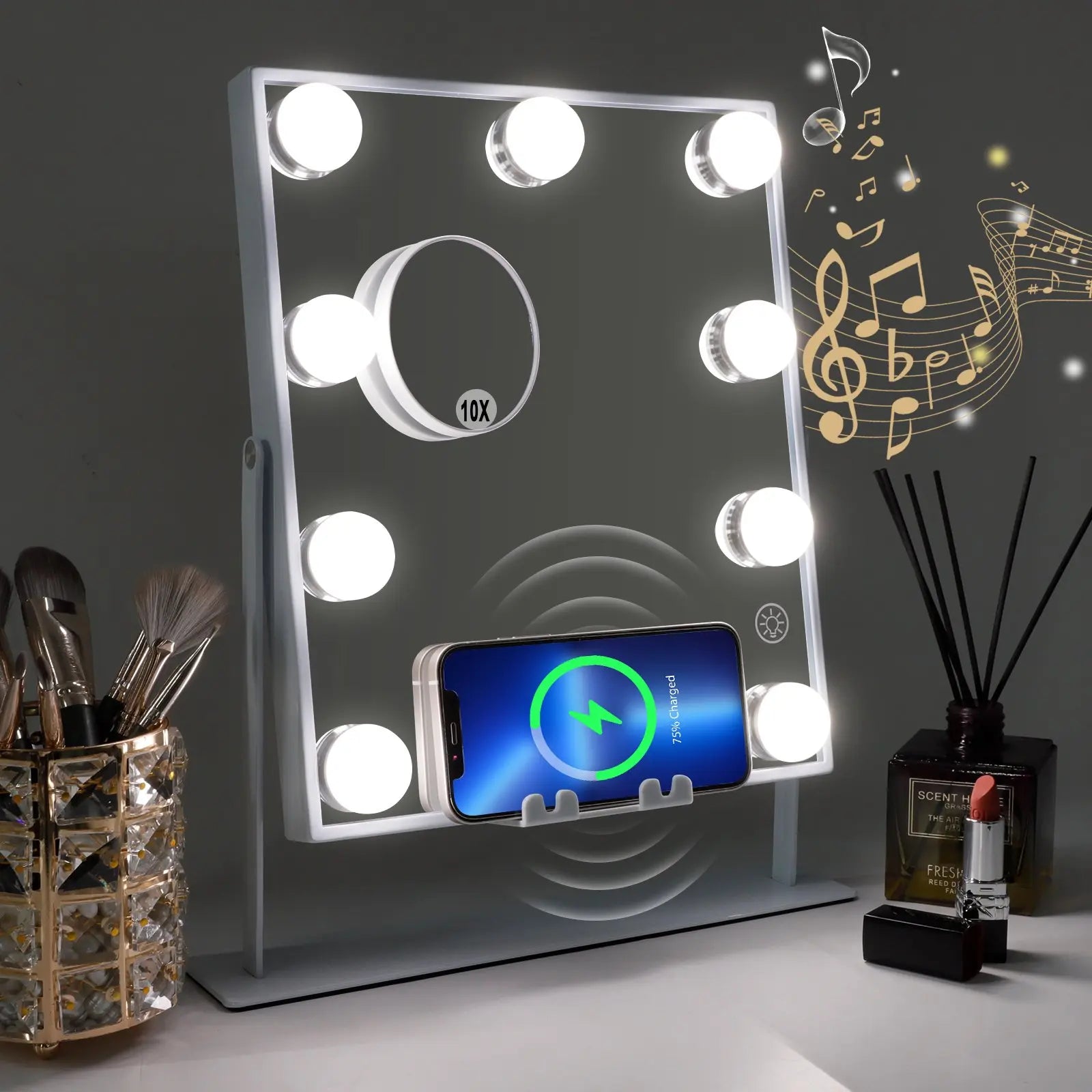 Bluetooth Lighted Vanity Mirror with Wireless Charging