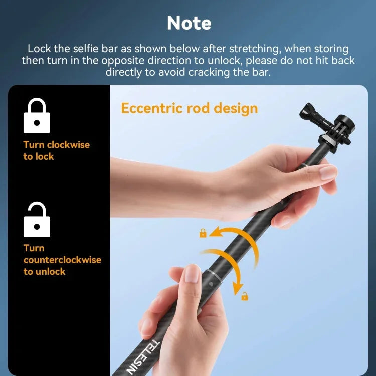 TELESIN 1,2 m Kolfiber Selfie Stick/Einbeinstativ mit 1/4 Zoll-Gänge