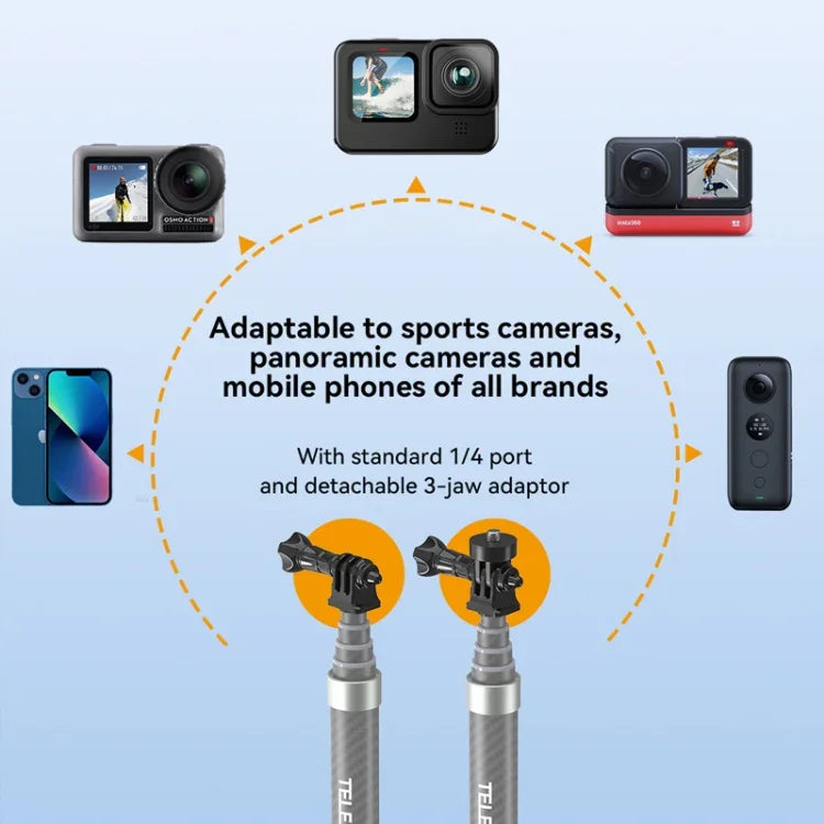 TELESIN 1,2 m Kolfiber Selfie Stick/Einbeinstativ mit 1/4 Zoll-Gänge