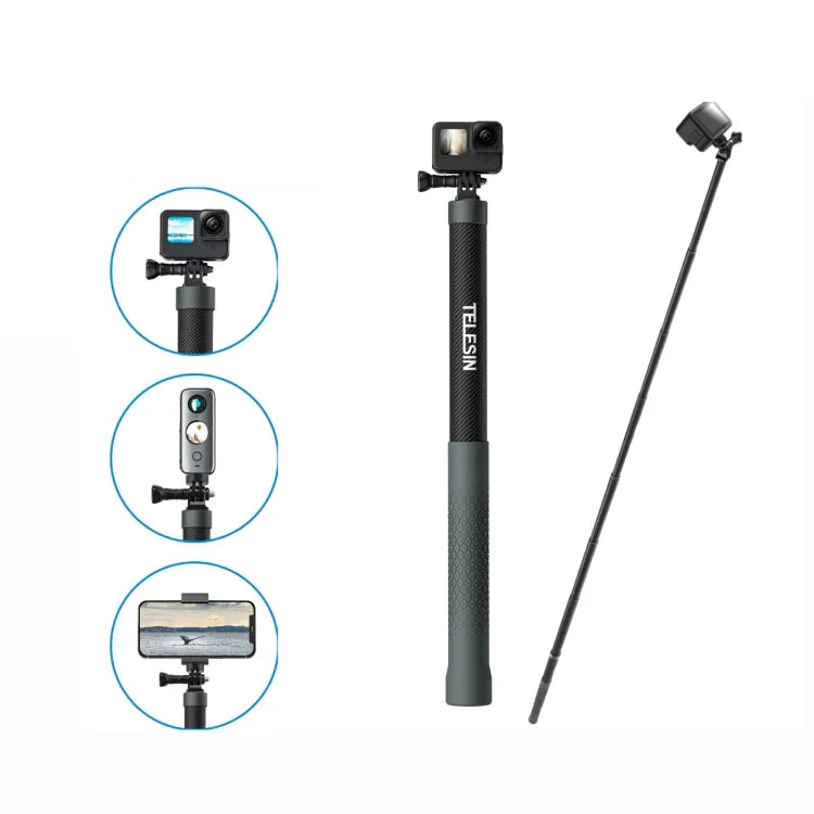 TELESIN 3M Kolfiber Selfie Stick Einbeinstativ mit 1/4"-Gänge