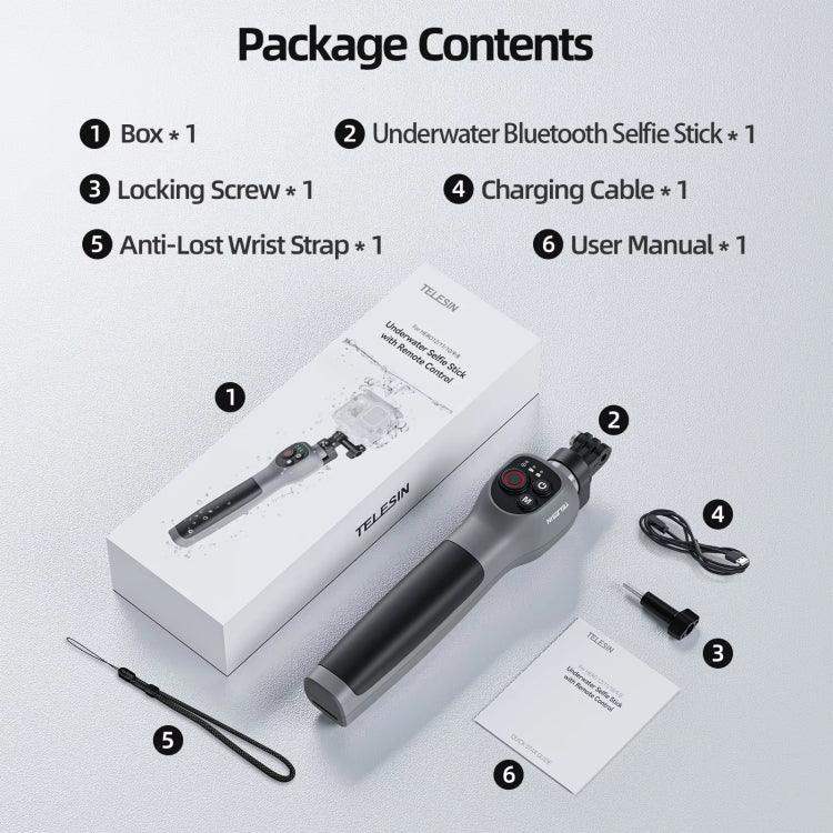 Telesin Selfiepinne Vattentät - 250-850mm med Fjärr till GoPro Hero13/12/11/Mini/10/9/8 Black / Max