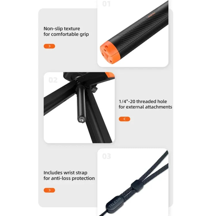 Telesin Flytande Selfiepin-Stativ 220 - 610 mm mit Stativ für GoPro